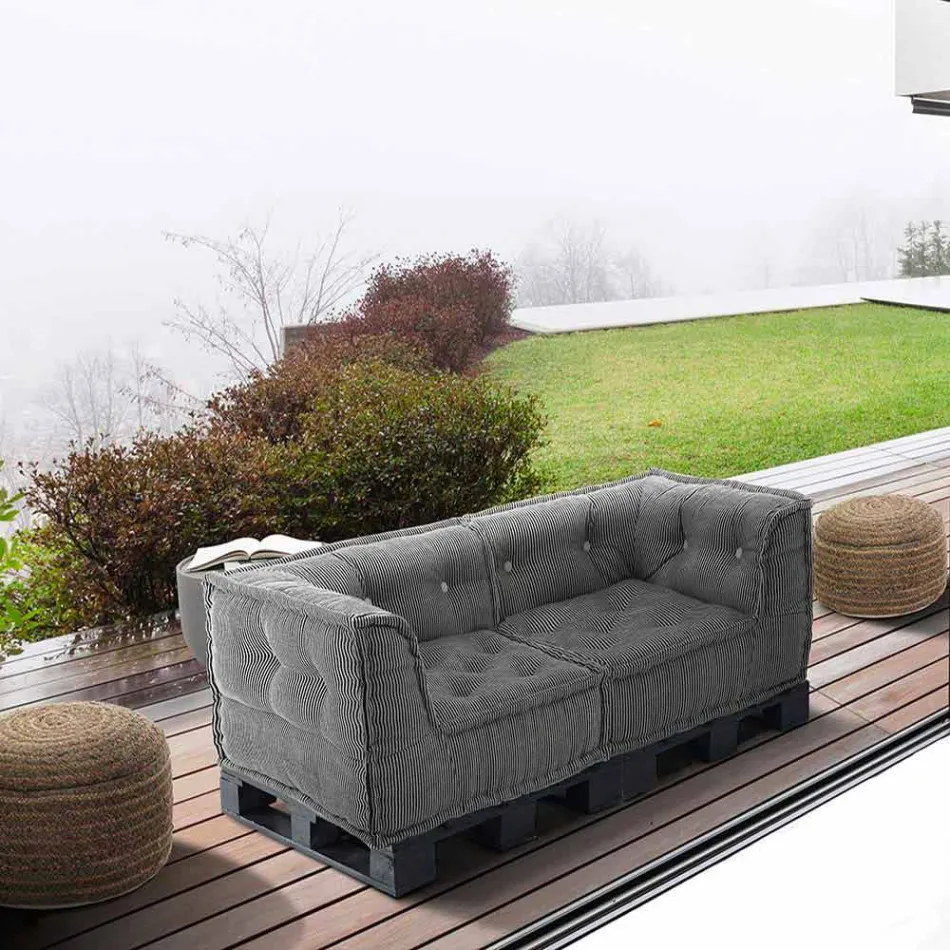 Wyściełana dwuosobowa sofa etniczna w patchworku i drewnie - włóknie Viadurini