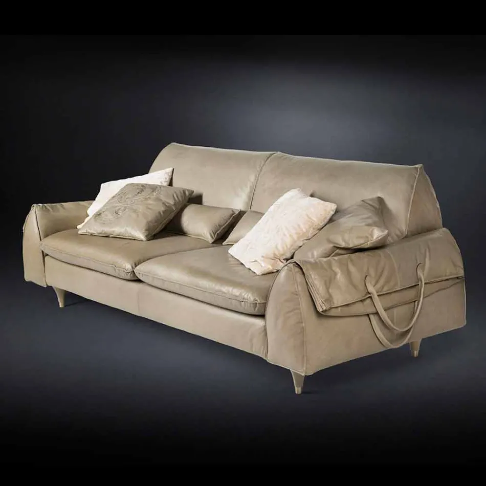 Litego drewna i skóry sofa z podłokietnikami Ewa obiektów prowadzi Viadurini