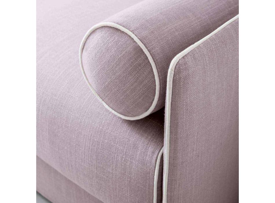 Sofa z jasnoróżowej tkaniny z białą obwódką Made in Italy - Poppy Viadurini