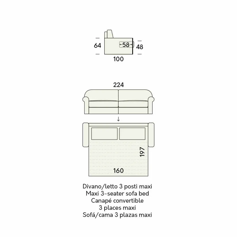 Podwójna sofa rozkładana z designerskiej tkaniny Made in Italy - Anemone Viadurini