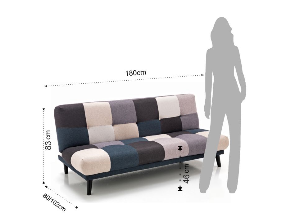 Rozkładana sofa pokryta tkaniną - Cerio Viadurini