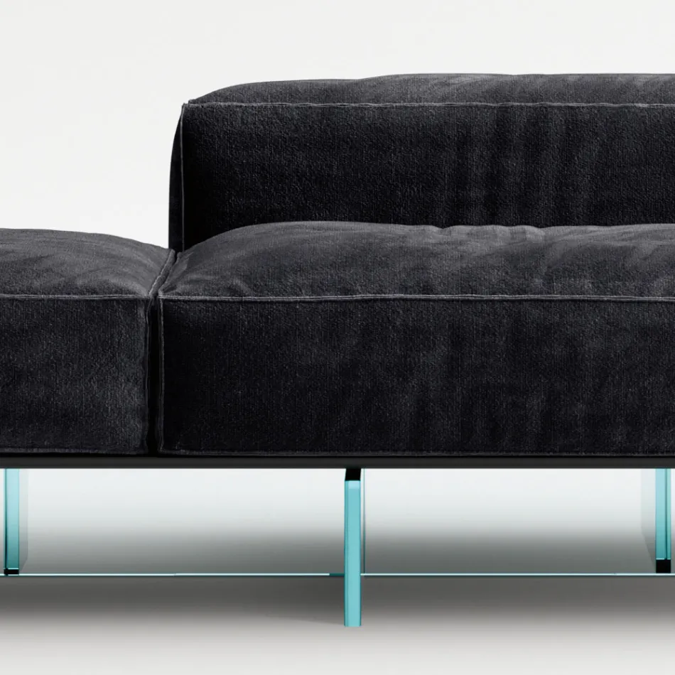 Saphir – Nowoczesna modułowa sofa ze szklanym stelażem, wyprodukowana we Włoszech Viadurini
