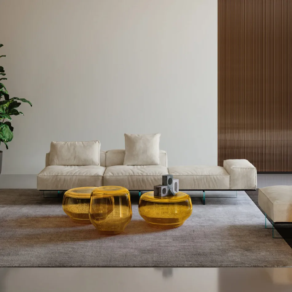 Saphir – Nowoczesna modułowa sofa ze szklanym stelażem, wyprodukowana we Włoszech Viadurini