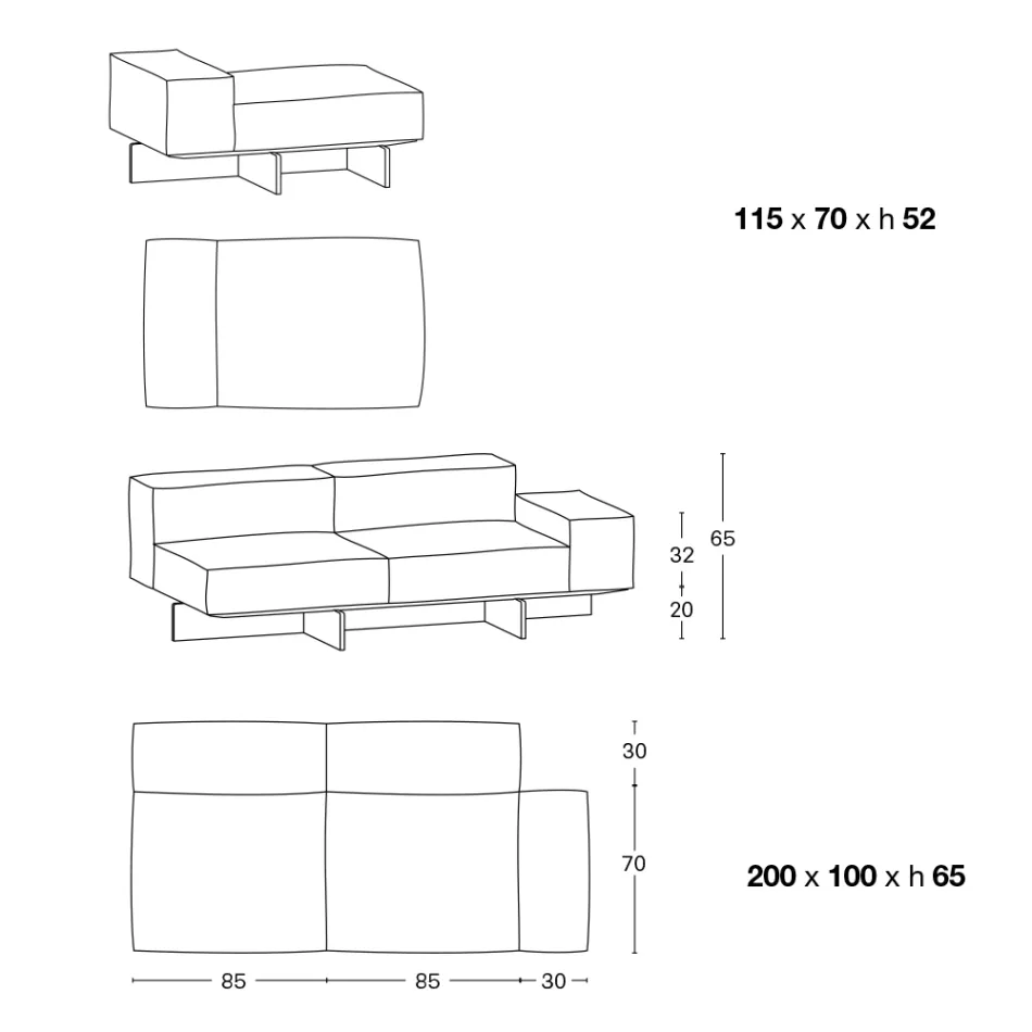 Saphir – Nowoczesna modułowa sofa ze szklanym stelażem, wyprodukowana we Włoszech Viadurini