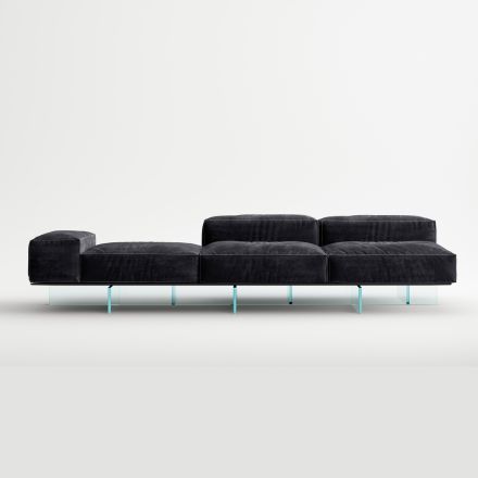 Saphir – Nowoczesna modułowa sofa ze szklanym stelażem, wyprodukowana we Włoszech Viadurini