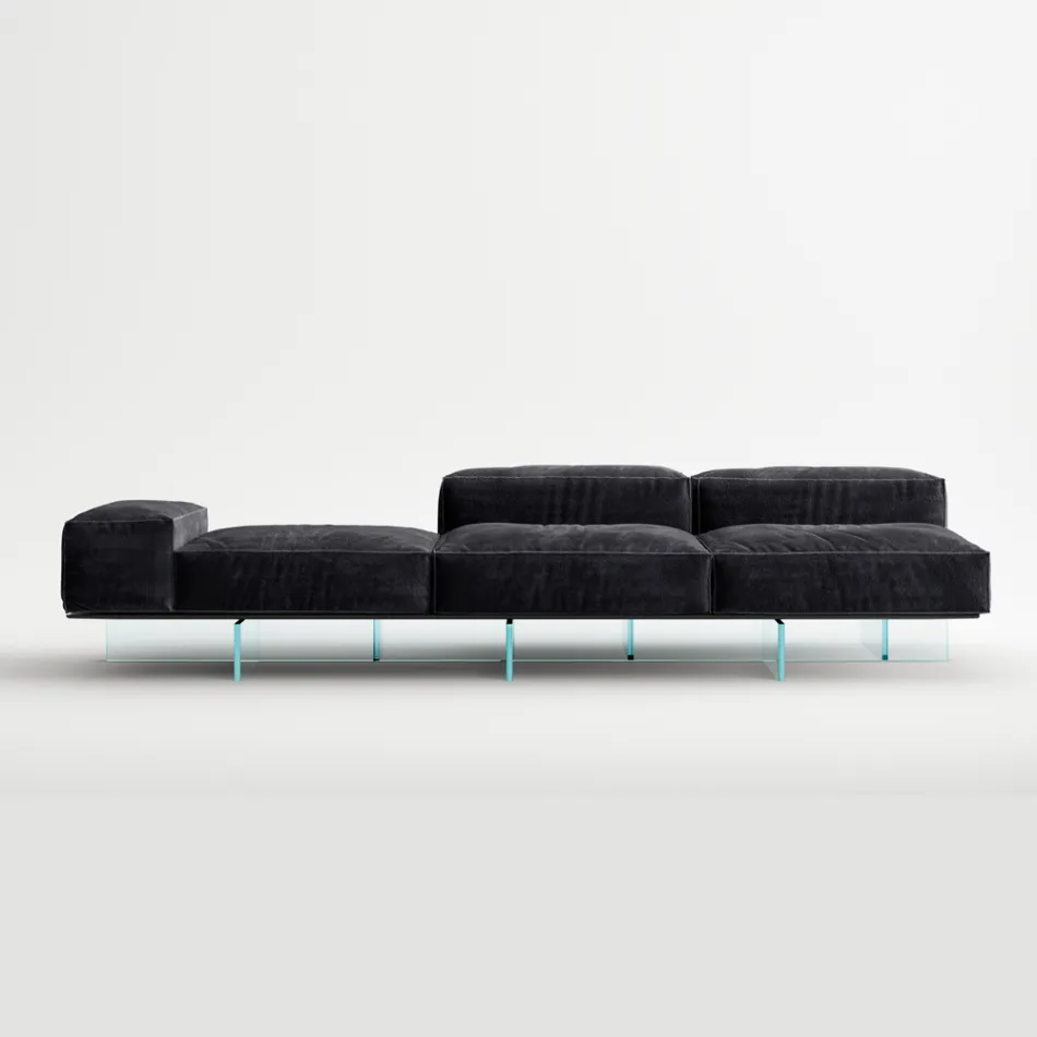 Saphir – Nowoczesna modułowa sofa ze szklanym stelażem, wyprodukowana we Włoszech Viadurini