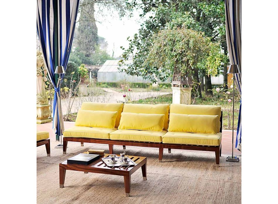 Sofa zewnętrzna 2 lub 3 osobowa z mahoniu Made in Italy z poduszką - Balin Viadurini