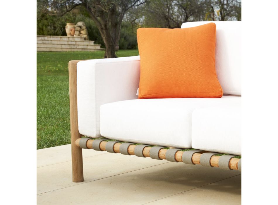 Sofa zewnętrzna 2 lub 3-osobowa z drewna tekowego z dołączonym zestawem poduszek Wyprodukowano we Włoszech - Liberato Viadurini