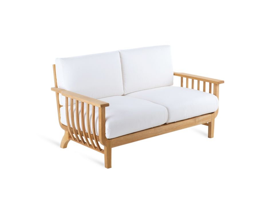 Sofa zewnętrzna 2 lub 3-osobowa z drewna tekowego Made in Italy z poduszkami - Sleepy Viadurini