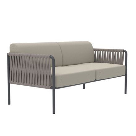 Sofa zewnętrzna ze stali i liny w różnych rozmiarach z poduszkami Made in Italy - Helga Viadurini