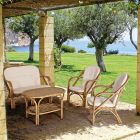 2-osobowa sofa ogrodowa do ogrodu z białymi rattanowymi poduszkami - Maurizia Viadurini