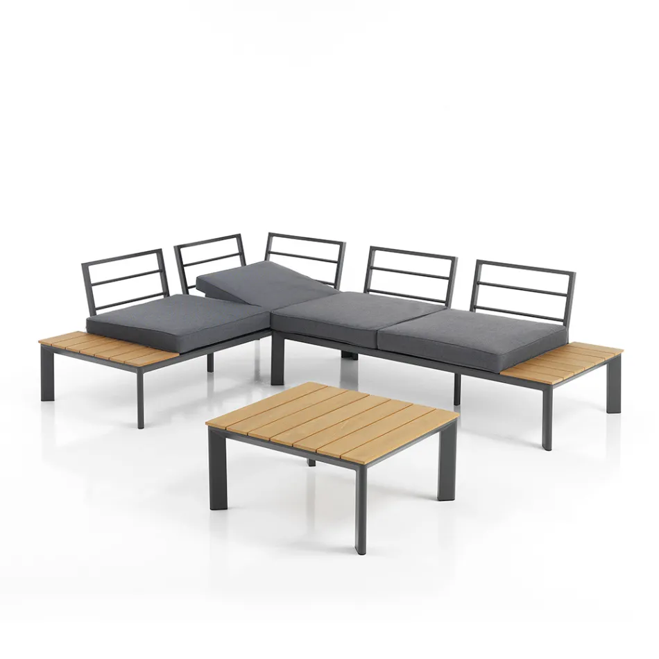 Sofa rozkładana w szezlong z regulowanym oparciem i stolikiem kawowym - Finir Viadurini