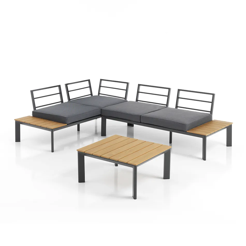 Sofa rozkładana w szezlong z regulowanym oparciem i stolikiem kawowym - Finir Viadurini