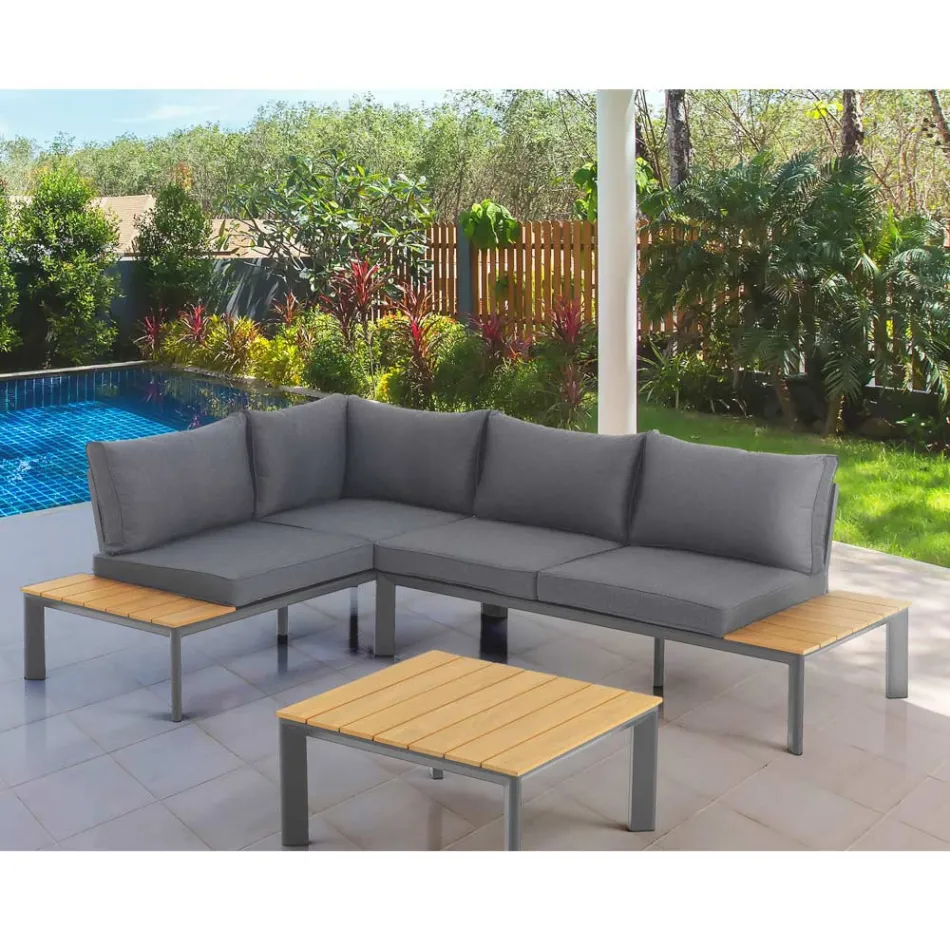 Sofa rozkładana w szezlong z regulowanym oparciem i stolikiem kawowym - Finir Viadurini