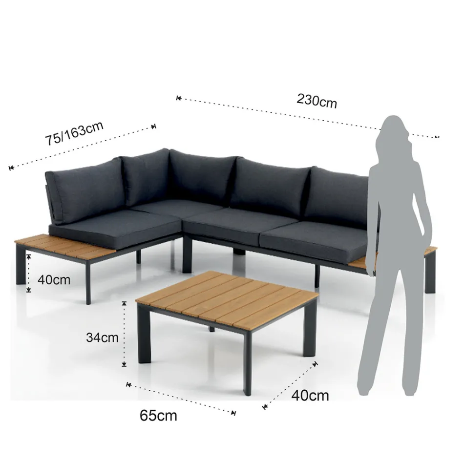 Sofa rozkładana w szezlong z regulowanym oparciem i stolikiem kawowym - Finir Viadurini