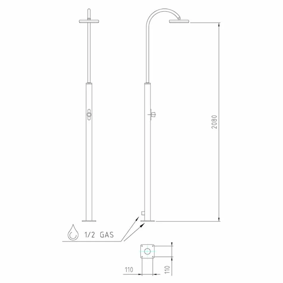 Prysznic ogrodowy ze stali nierdzewnej z okrągłą głowicą prysznicową Made in Italy - Norton Viadurini