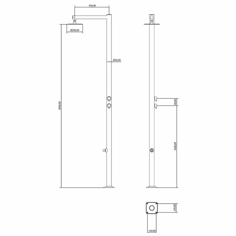 Prysznic zewnętrzny ze stali nierdzewnej z funkcją mycia stóp i minutnikiem Made in Italy - Modeo Viadurini