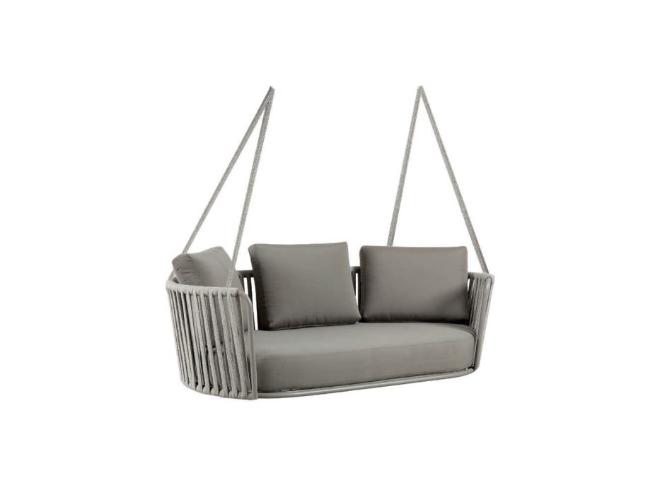 2-osobowy fotel bujany z metalu i liny z siedziskiem z tkaniny Made in Italy - Mari Viadurini
