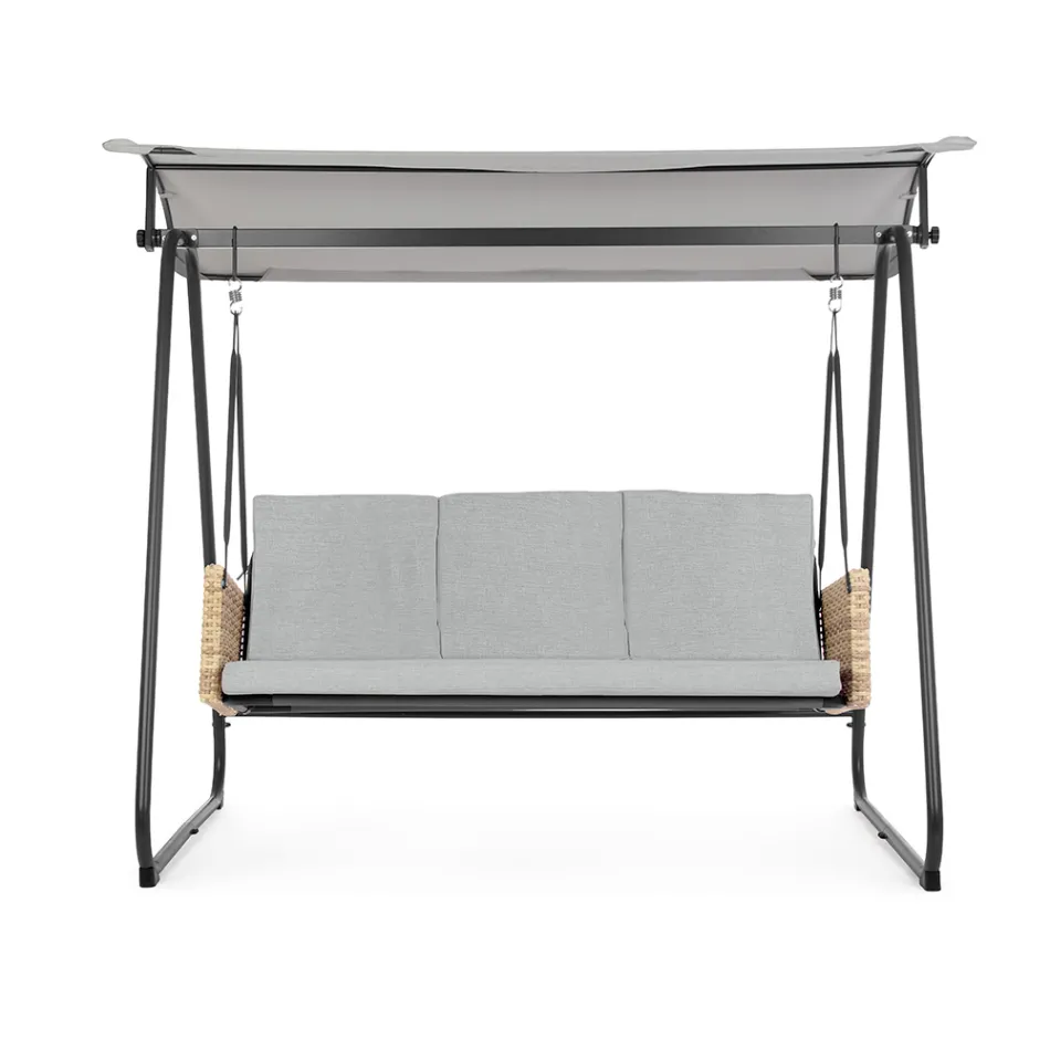 Huśtawka zewnętrzna 3-osobowa z podłokietnikami stalowymi i polirattanem - Settle Viadurini