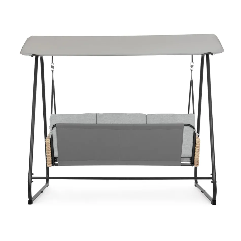 Huśtawka zewnętrzna 3-osobowa z podłokietnikami stalowymi i polirattanem - Settle Viadurini