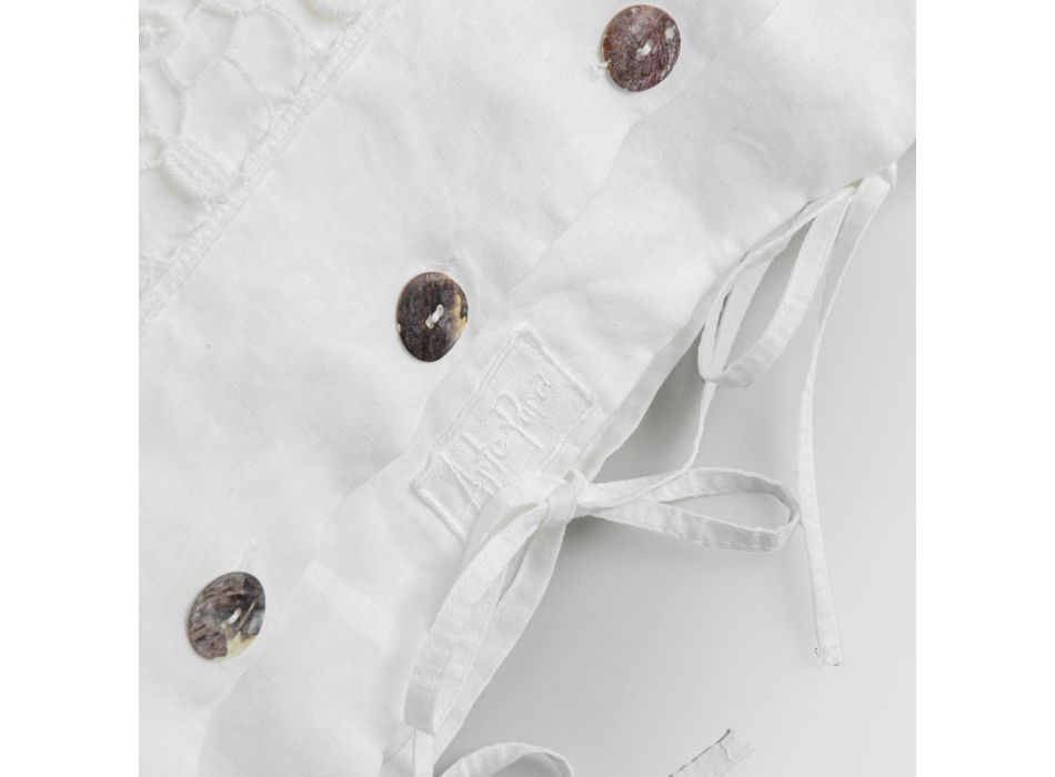 Biała lniana poszewka na poduszkę z koronką, guzikami i wiązaniami do poduszek - Malone Viadurini
