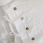 Biała lniana poszewka na poduszkę z koronką w kropki, guzikami i sznurowadłami na poduszkę - Malone Viadurini
