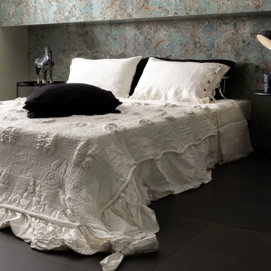 Kwadratowa poszewka na poduszkę z czarnego grubego lnu i koronek Made in Italy - Matero Viadurini