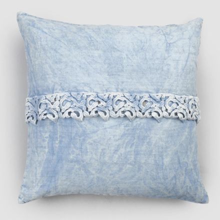 Luksusowa jasnoniebieska poszewka na poduszkę z kwadratowym wzorem z koronki Made in Italy - Kiss Viadurini
