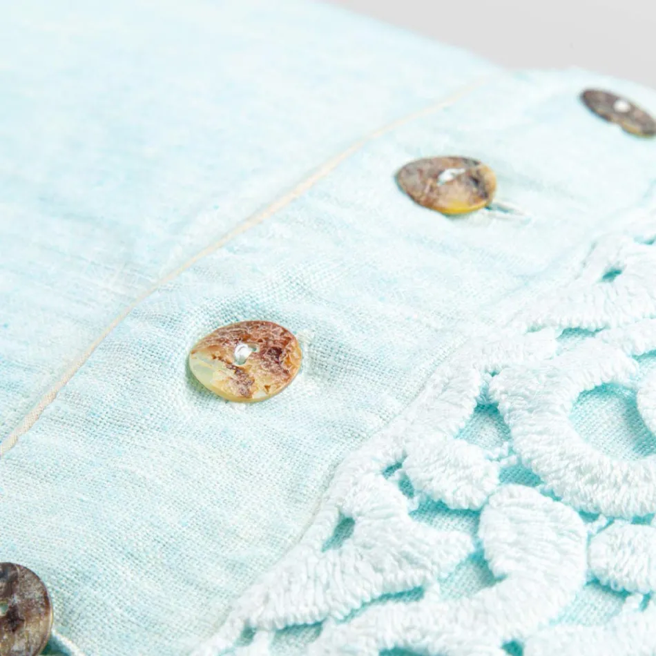 Poszewka na poduszkę z kolorowego lnu, koronki Poema i włoskiej luksusowej lamówki - Stego Viadurini