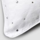 Biała lniana poszewka na poduszkę z prostokątnymi kryształkami dekoracyjnymi - Cenerella Viadurini