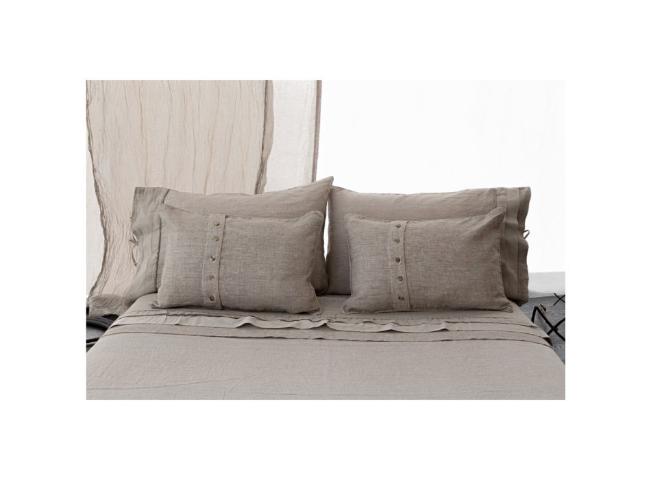 Ciężka lniana poszewka na poduszkę z dekoracją agoyi i lamówki - śródziemnomorska Viadurini