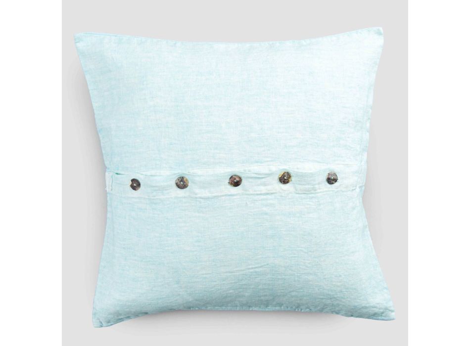 Kwadratowa poszewka na poduszkę z kolorowego lnu z guzikami z masy perłowej Agoya – śródziemnomorska Viadurini
