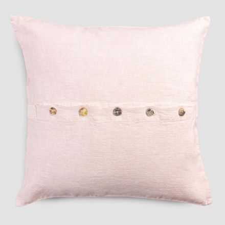 Kwadratowa poszewka na poduszkę z kolorowego lnu z guzikami z masy perłowej Agoya – śródziemnomorska Viadurini