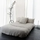 Kwadratowa poszewka na poduszkę z lnu kredowego lub dekoracja retro z haftem w kształcie kuli i ramką - łokieć Viadurini