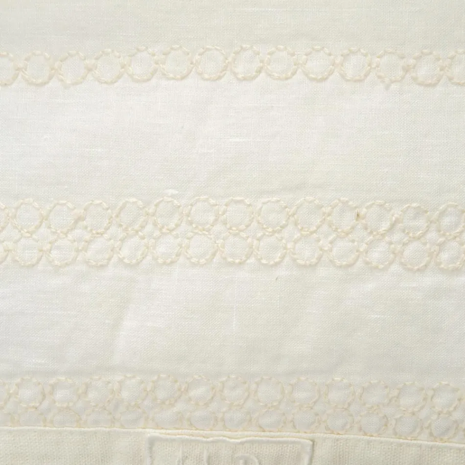 Kwadratowa poszewka na poduszkę z lnu kredowego lub dekoracja retro z haftem w kształcie kuli i ramką - łokieć Viadurini