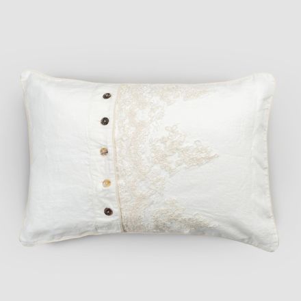 Prostokątna poszewka na poduszkę do łóżka z elegancką koronką w białym lnianym wzorze - Gioiano Viadurini