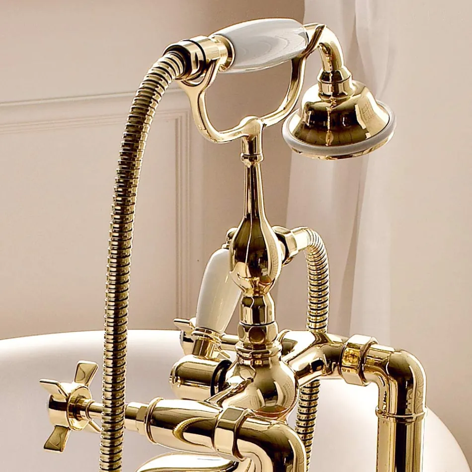 Mosiężna wanna stojąca w stylu vintage wyprodukowana we Włoszech - Katerina Viadurini