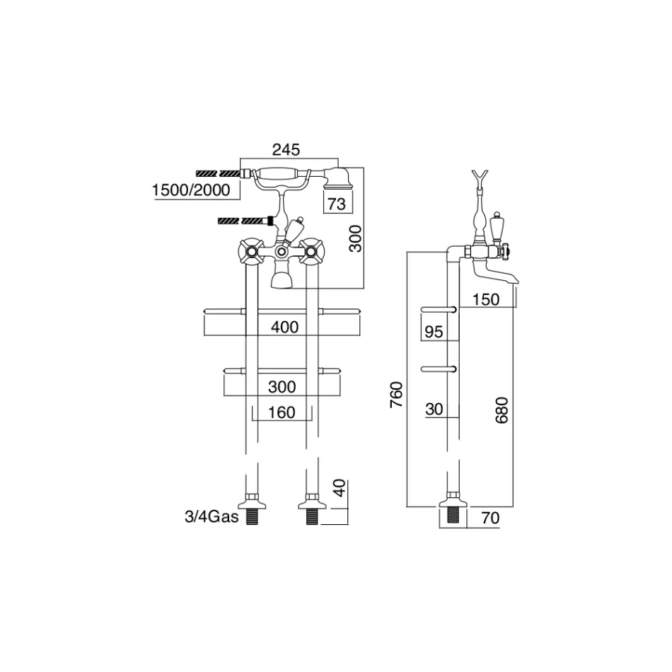 Wanna wolnostojąca z wieszakiem na ręczniki i prysznicem ręcznym Made in Italy - Turyn Viadurini
