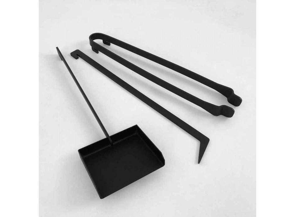 Zestaw narzędzi do projektowania kominka z czarnej stali Made in Italy - Ostro Viadurini