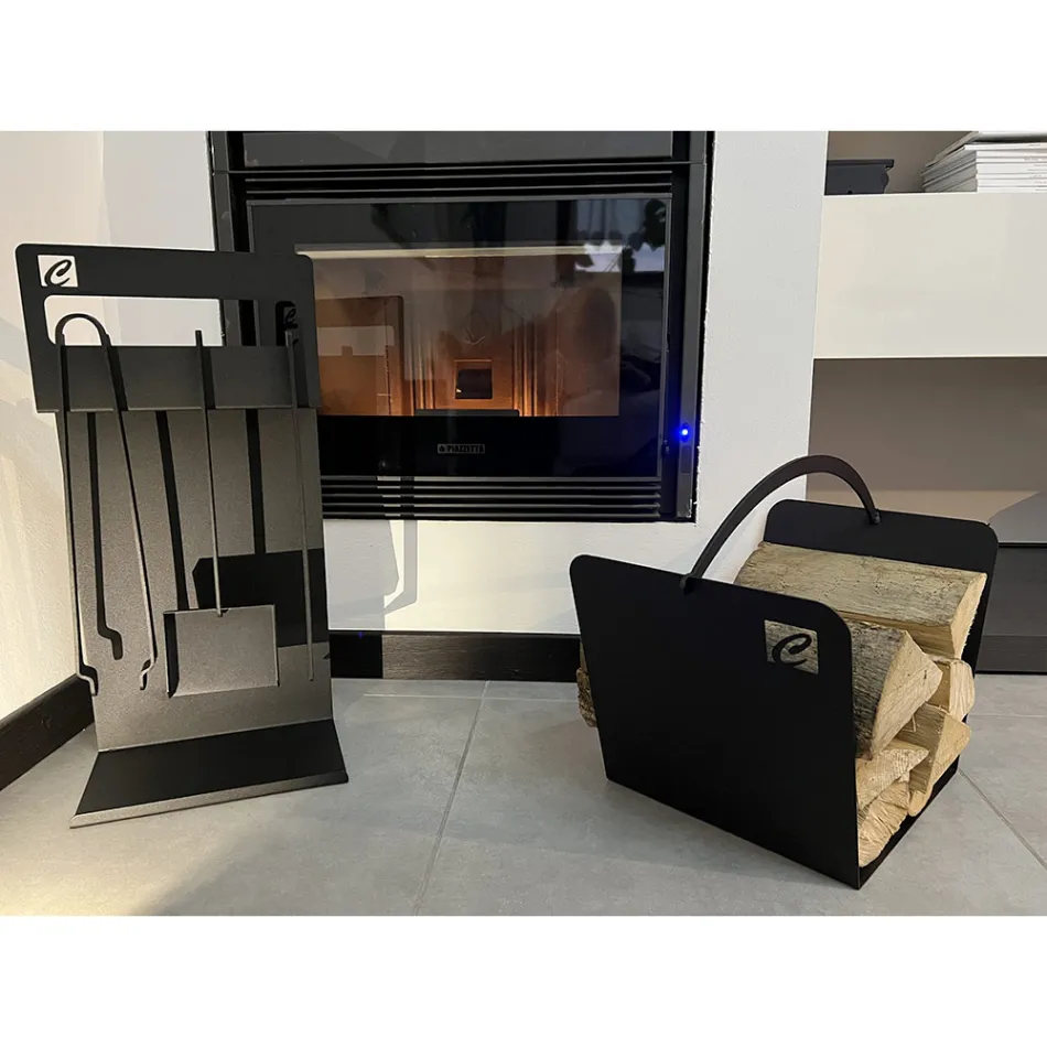 Zestaw narzędzi do projektowania kominka z czarnej stali Made in Italy - Ostro Viadurini