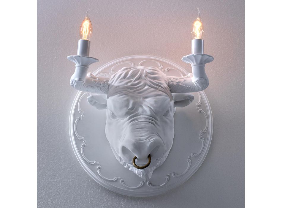 Ceramiczny kinkiet z 2 lampkami w kształcie byka - Marrena Viadurini
