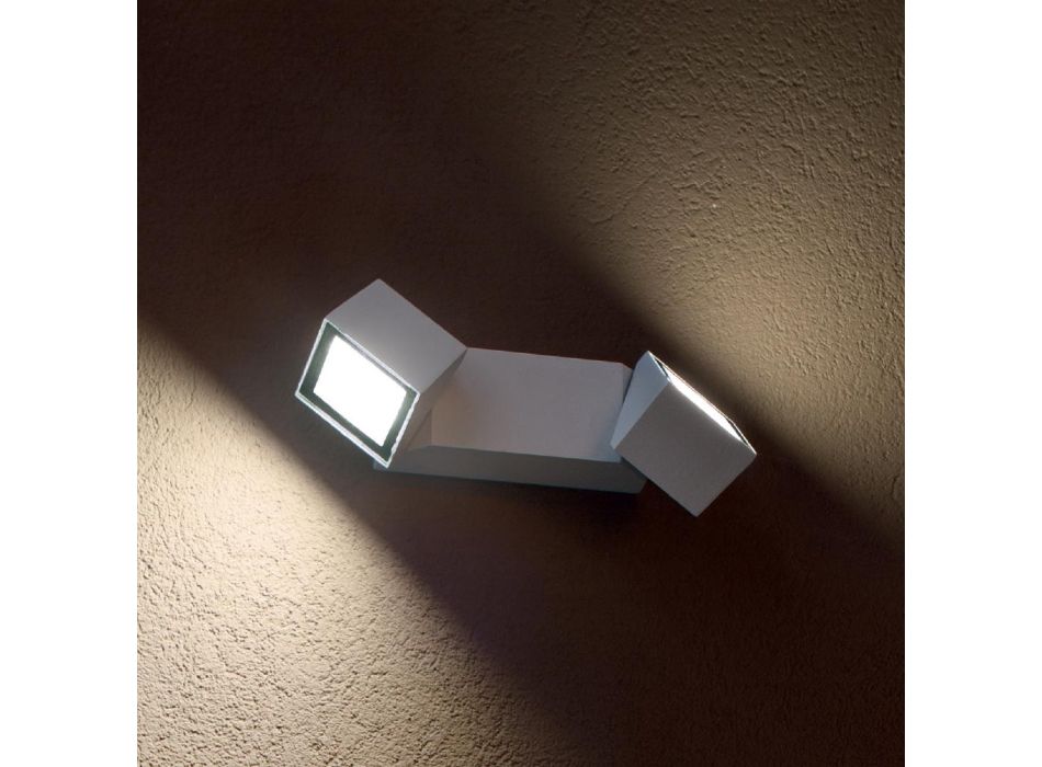 Kinkiet Zewnętrzny 2 Światła z Białego Aluminium i Szkła - Malek Viadurini