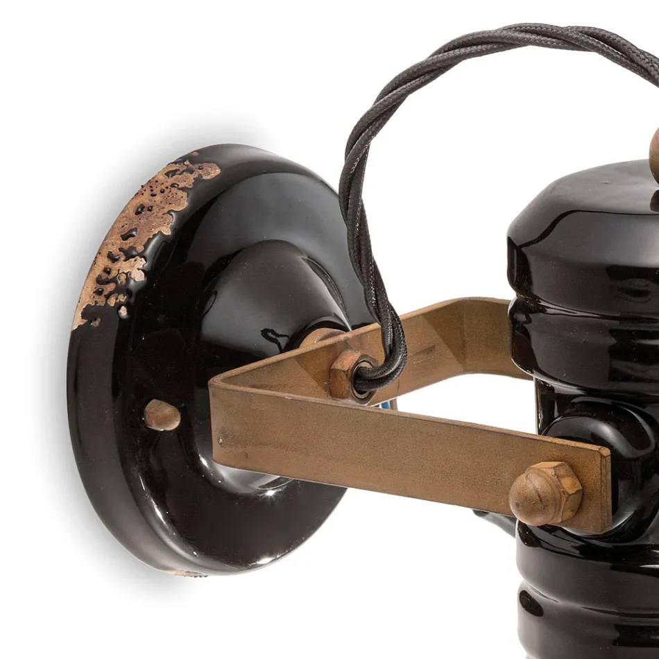 Kinkiet z żelaza i ceramiki ręcznie robionej w stylu industrialnym - Urban Viadurini