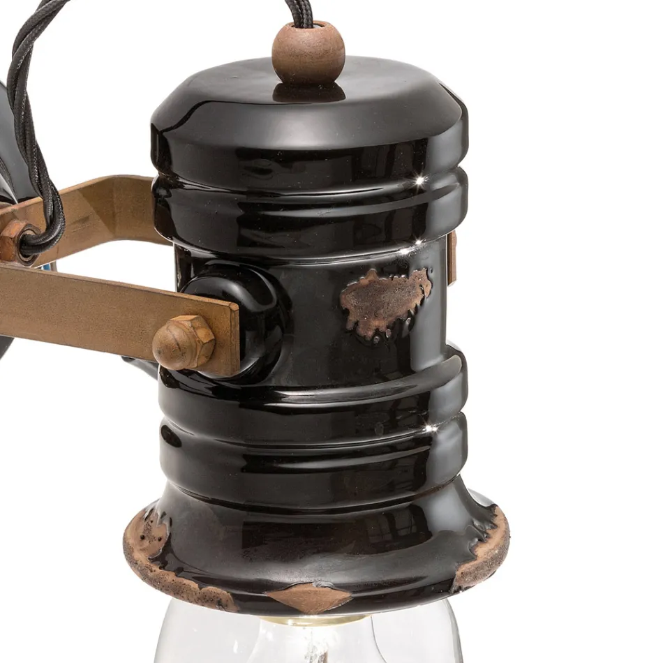 Kinkiet z żelaza i ceramiki ręcznie robionej w stylu industrialnym - Urban Viadurini