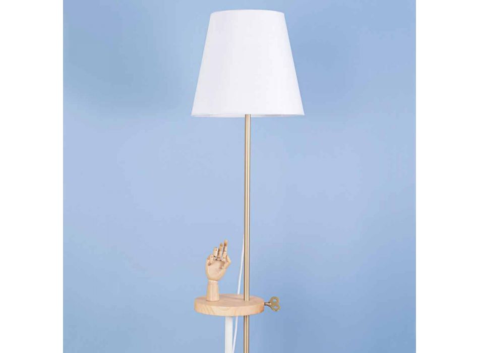 Designerska lampa podłogowa ze stali, jesionu i mosiądzu Made in Italy - Pitulla Viadurini