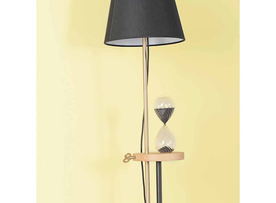 Designerska lampa podłogowa ze stali, jesionu i mosiądzu Made in Italy - Pitulla Viadurini