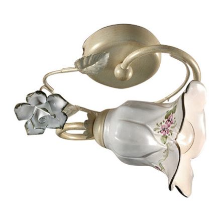 Lampa sufitowa z metalu i ceramiki z ręcznie malowaną różą - Pisa Viadurini