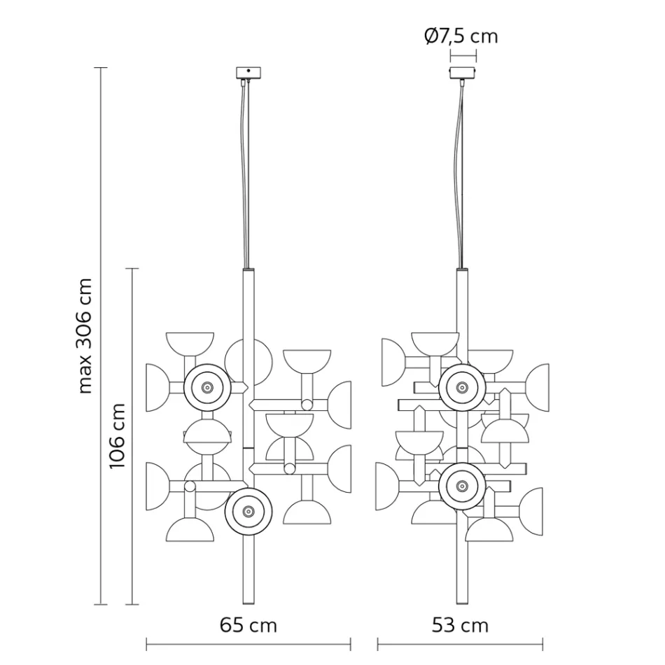 Lampa wisząca 16 świateł Design w kolorze białym lub czarnym - aluminium Celio Viadurini