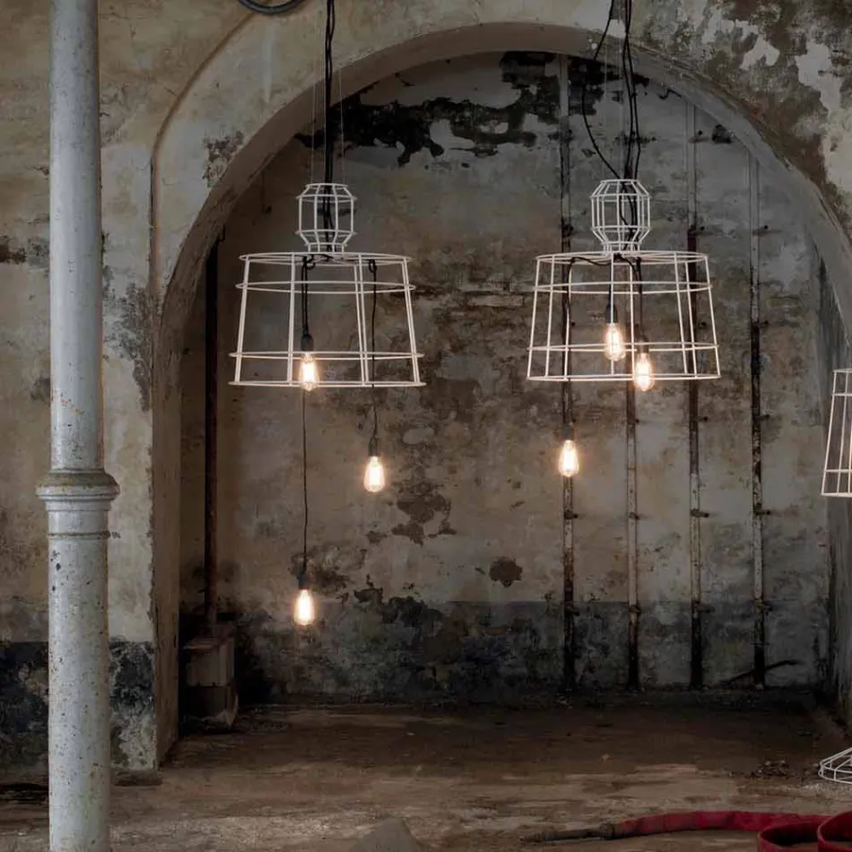 Lampa wisząca 3 światła w kolorze białym lub z naturalnego metalu - rysik Viadurini