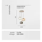 Lampa wisząca 3 światła z kolorowego dmuchanego szkła i metalu - Trissa Viadurini